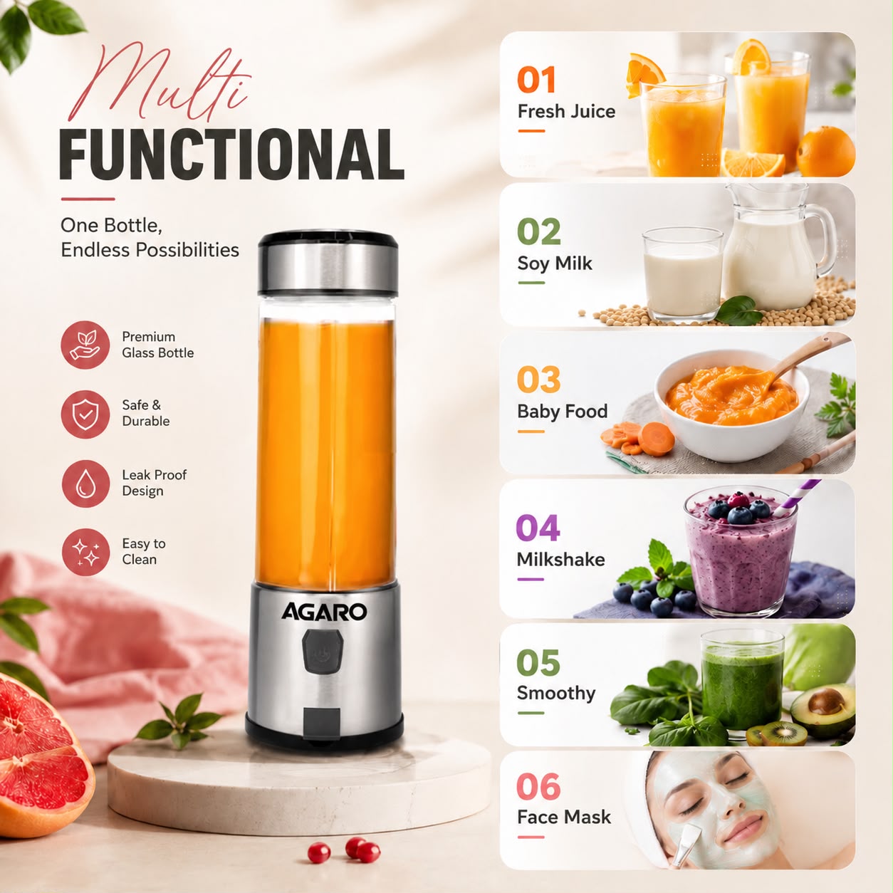 USB rechargeable mini juicer and blender